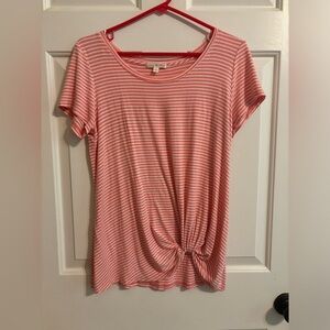 Women’s Nine Britton coral striped knotted t-shirt-size small